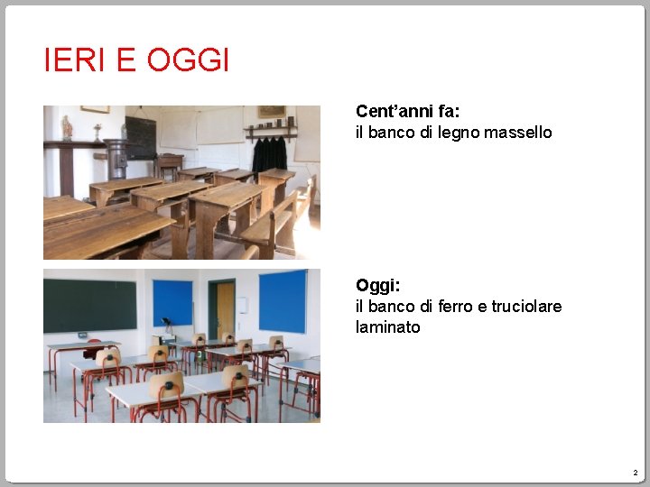 IERI E OGGI Cent’anni fa: il banco di legno massello Oggi: il banco di