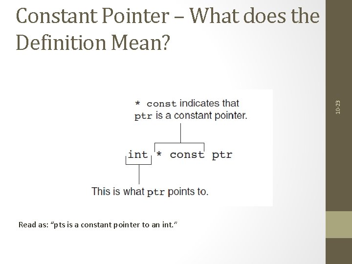 10 -23 Constant Pointer – What does the Definition Mean? Read as: “pts is