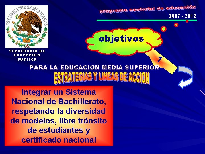 2007 - 2012 objetivos SECRETARIA DE EDUCACION PUBLICA 1 PARA LA EDUCACION MEDIA SUPERIOR
