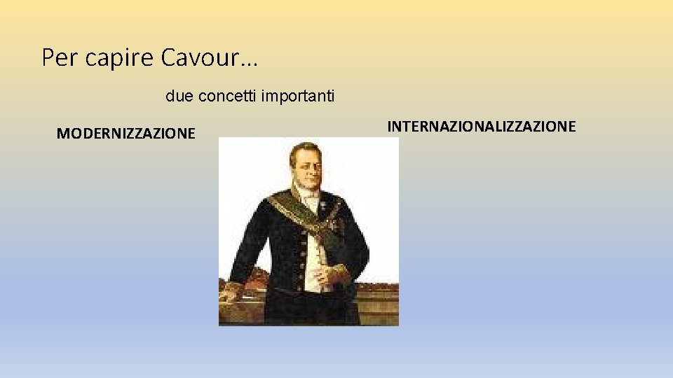 Per capire Cavour… due concetti importanti MODERNIZZAZIONE INTERNAZIONALIZZAZIONE 