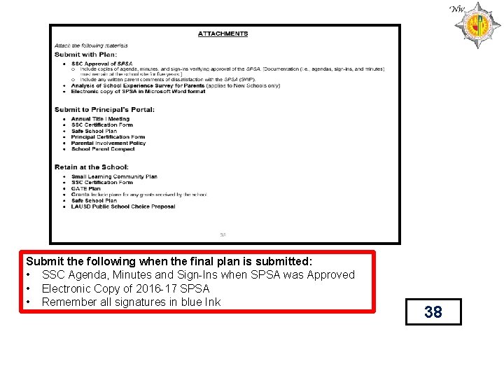 Submit the following when the final plan is submitted: • SSC Agenda, Minutes and