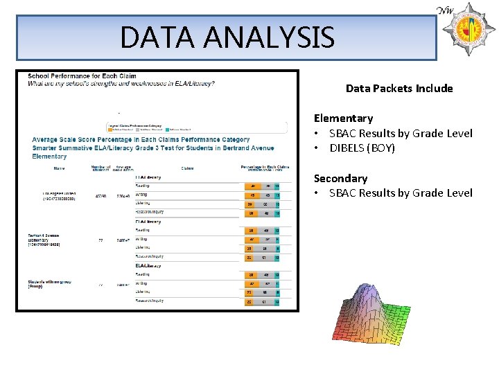 DATA ANALYSIS Data Packets Include Elementary • SBAC Results by Grade Level • DIBELS