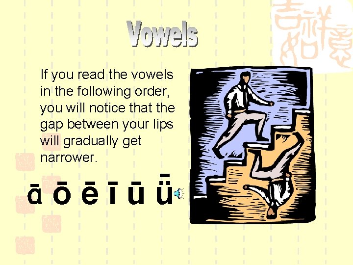 If you read the vowels in the following order, you will notice that the