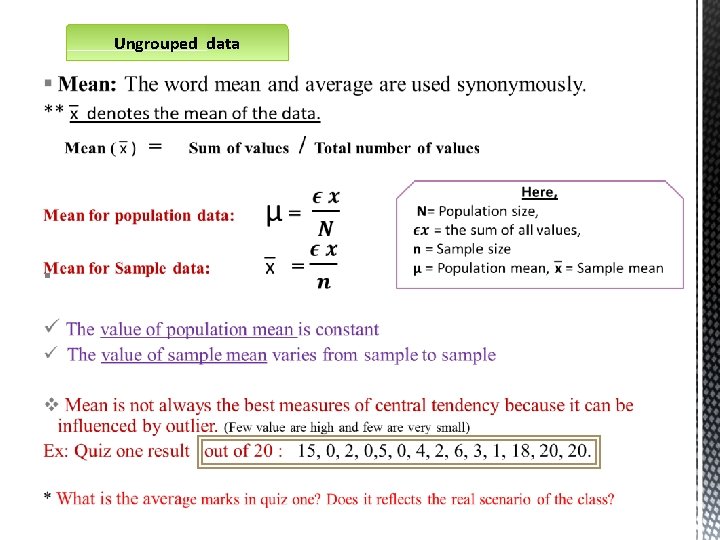 Ungrouped data § 