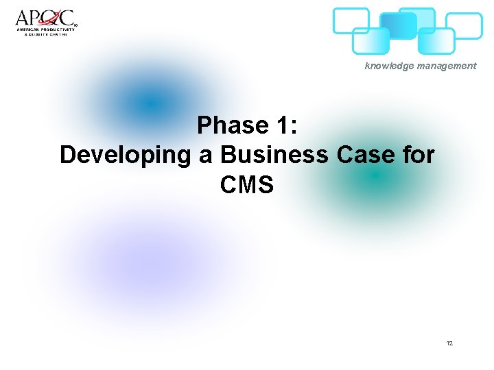 knowledge management Phase 1: Developing a Business Case for CMS 12 
