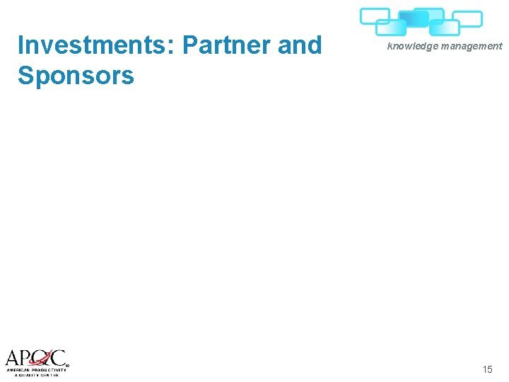 Investments: Partner and Sponsors knowledge management 15 