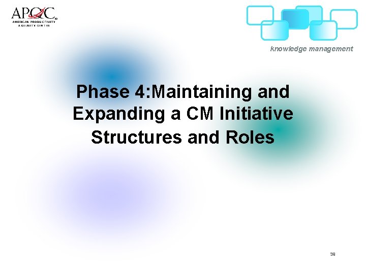 knowledge management Phase 4: Maintaining and Expanding a CM Initiative Structures and Roles 39