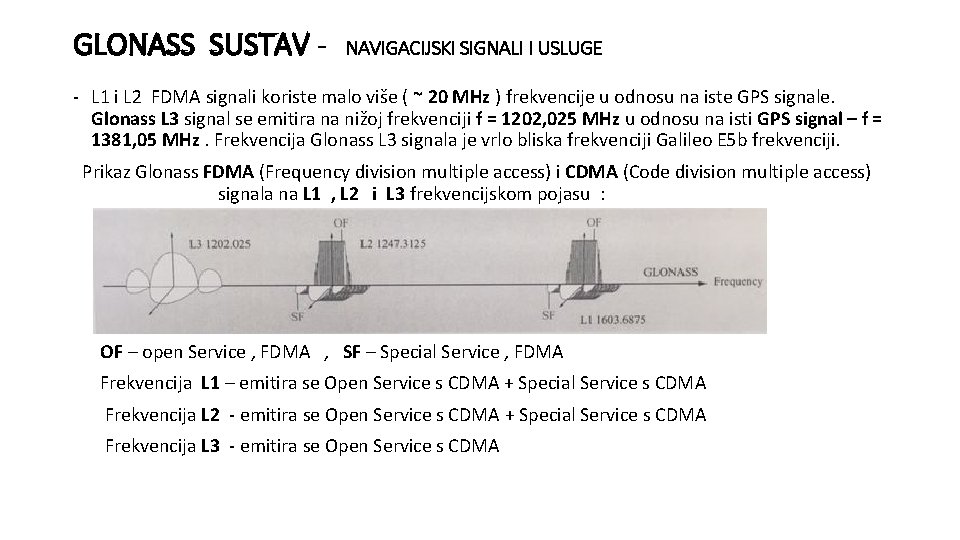 GLONASS SUSTAV - NAVIGACIJSKI SIGNALI I USLUGE - L 1 i L 2 FDMA