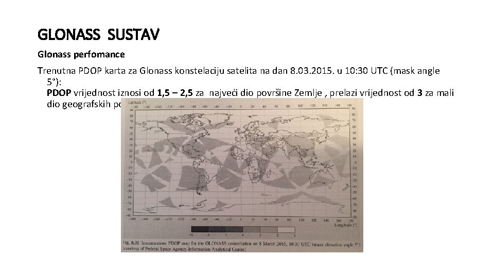 GLONASS SUSTAV Glonass perfomance Trenutna PDOP karta za Glonass konstelaciju satelita na dan 8.