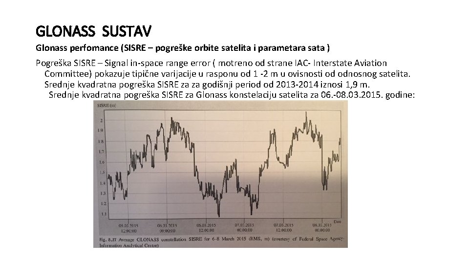 GLONASS SUSTAV Glonass perfomance (SISRE – pogreške orbite satelita i parametara sata ) Pogreška