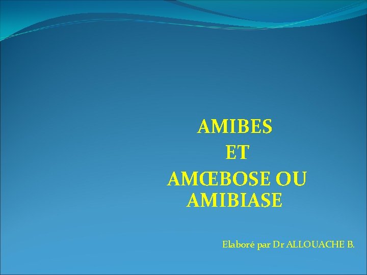 AMIBES ET AMŒBOSE OU AMIBIASE Elaboré par Dr ALLOUACHE B. 