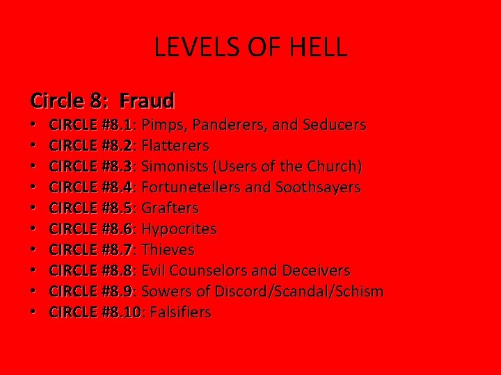 LEVELS OF HELL Circle 8: Fraud • • • CIRCLE #8. 1: Pimps, Panderers,