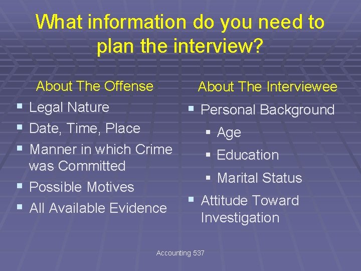 What information do you need to plan the interview? § § § About The