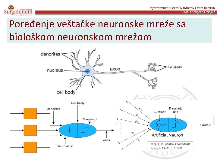 Informacioni sistemi u turizmu i hotelijerstvu Prof. dr Angelina Njeguš Poređenje veštačke neuronske mreže