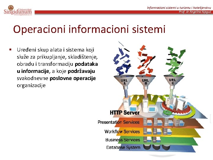 Informacioni sistemi u turizmu i hotelijerstvu Prof. dr Angelina Njeguš Operacioni informacioni sistemi §