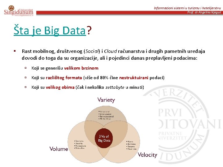 Informacioni sistemi u turizmu i hotelijerstvu Prof. dr Angelina Njeguš Šta je Big Data?