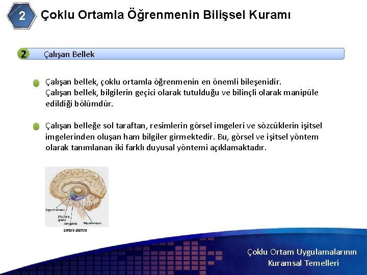 Çoklu Ortamla Öğrenmenin Bilişsel Kuramı 2 2 Çalışan Bellek 2 Çalışan bellek, çoklu ortamla