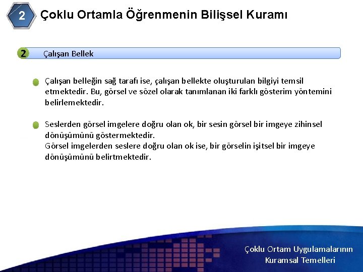 Çoklu Ortamla Öğrenmenin Bilişsel Kuramı 2 2 Çalışan Bellek 2 Çalışan belleğin sağ tarafı