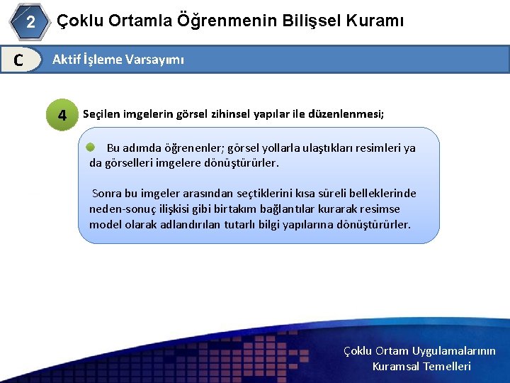 Çoklu Ortamla Öğrenmenin Bilişsel Kuramı 2 C Aktif İşleme Varsayımı 4 2 Seçilen imgelerin