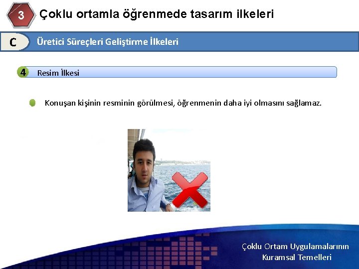 3 C Çoklu ortamla öğrenmede tasarım ilkeleri Üretici Süreçleri Geliştirme İlkeleri 4 Resim İlkesi