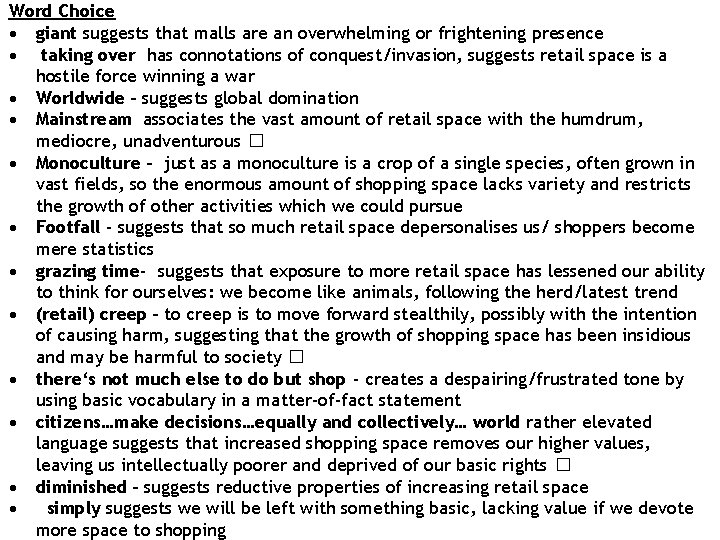 Word Choice giant suggests that malls are an overwhelming or frightening presence taking over