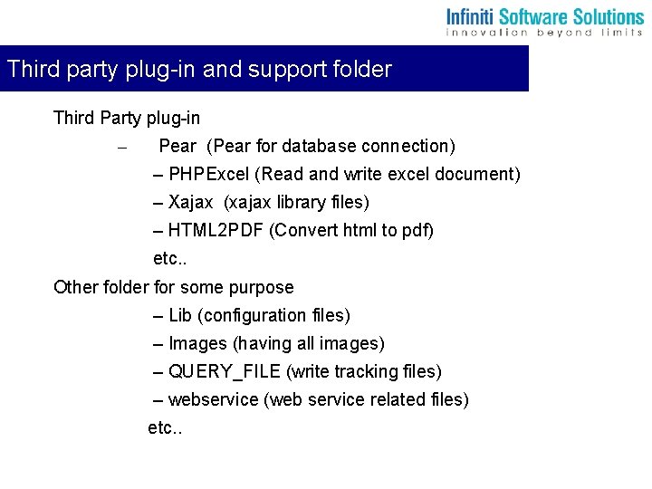 Third party plug-in and support folder Third Party plug-in – Pear (Pear for database