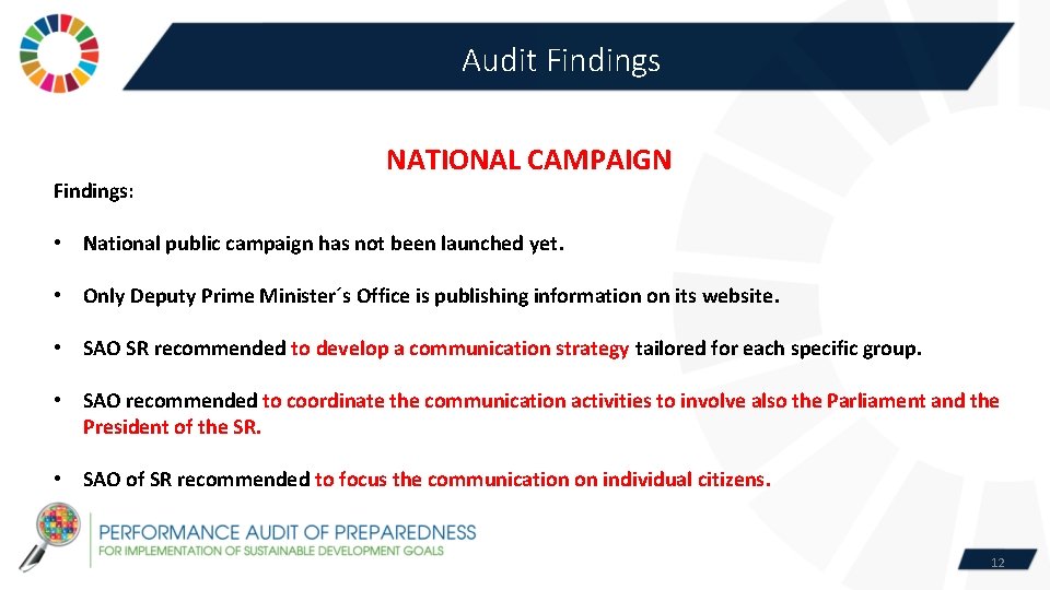 Audit Findings: NATIONAL CAMPAIGN • National public campaign has not been launched yet. •