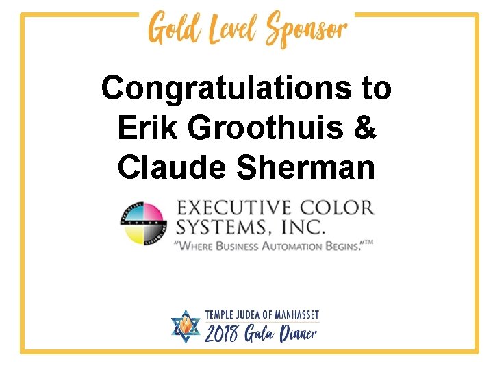 Congratulations to Erik Groothuis & Claude Sherman 