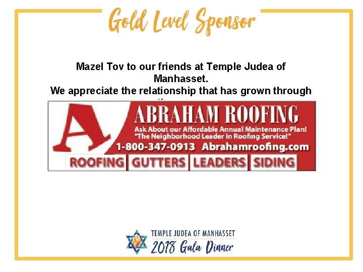 Mazel Tov to our friends at Temple Judea of Manhasset. We appreciate the relationship
