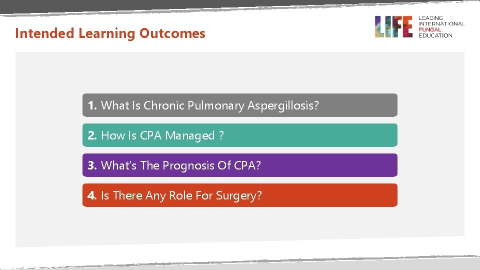Intended Learning Outcomes 1. What Is Chronic Pulmonary Aspergillosis? 2. How Is CPA Managed