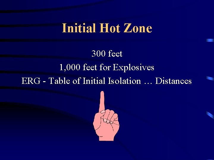 Initial Hot Zone 300 feet 1, 000 feet for Explosives ERG - Table of