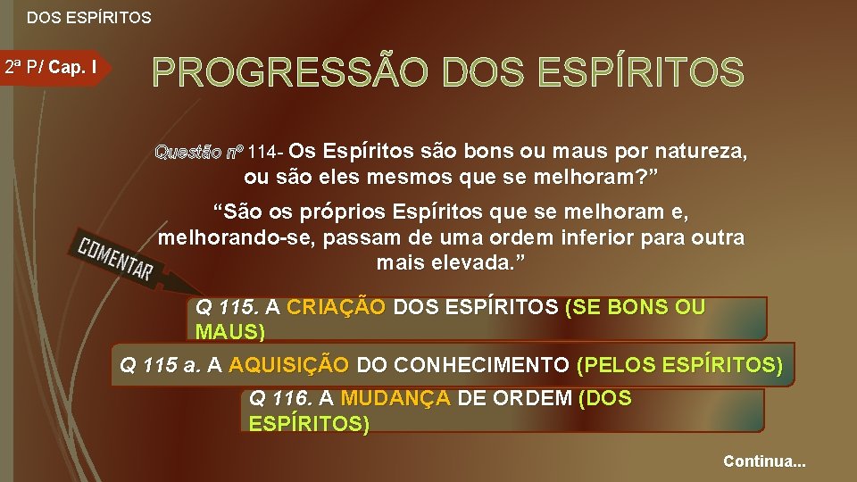DOS ESPÍRITOS 2ª P/ Cap. I PROGRESSÃO DOS ESPÍRITOS Questão nº 114 - Os