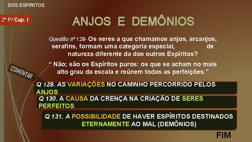 DOS ESPÍRITOS 2ª P/ Cap. I ANJOS E DEMÔNIOS Questão nº 128 - Os