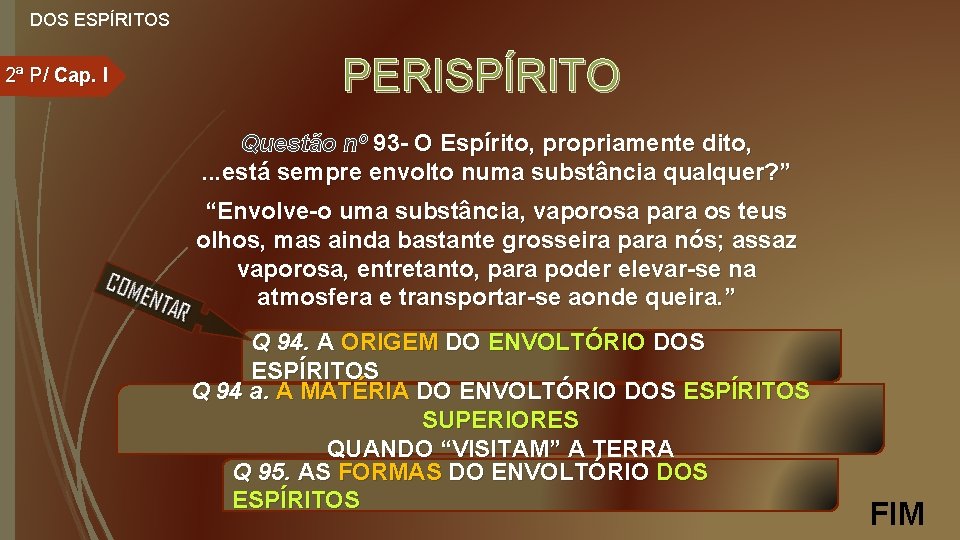 DOS ESPÍRITOS 2ª P/ Cap. I PERISPÍRITO Questão nº 93 - O Espírito, propriamente