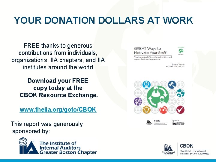 YOUR DONATION DOLLARS AT WORK FREE thanks to generous contributions from individuals, organizations, IIA
