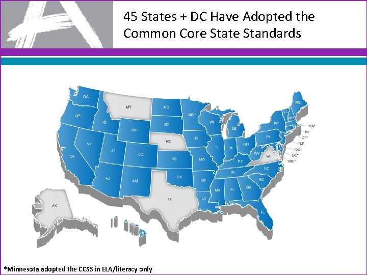 45 States + DC Have Adopted the Common Core State Standards *Minnesota adopted the