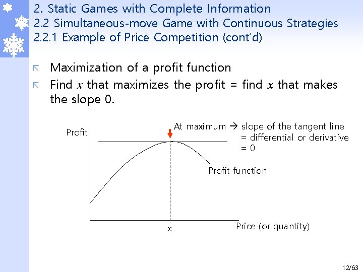 2. Static Games with Complete Information 2. 2 Simultaneous-move Game with Continuous Strategies 2.