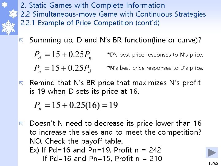 2. Static Games with Complete Information 2. 2 Simultaneous-move Game with Continuous Strategies 2.