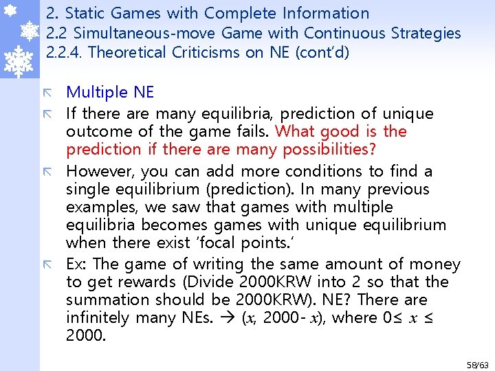 2. Static Games with Complete Information 2. 2 Simultaneous-move Game with Continuous Strategies 2.