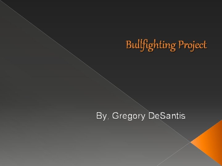 Bullfighting Project By, Gregory De. Santis 