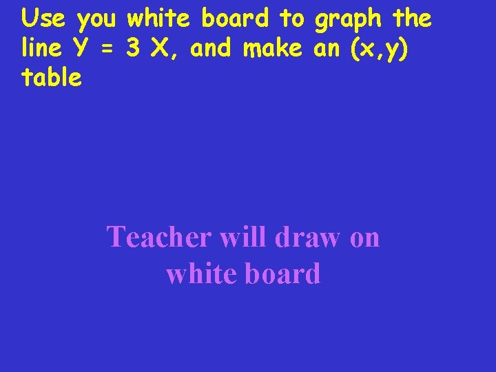Use you white board to graph the line Y = 3 X, and make