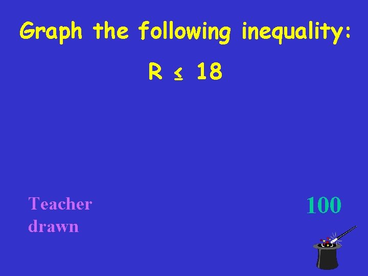 Graph the following inequality: R ≤ 18 Teacher drawn 100 