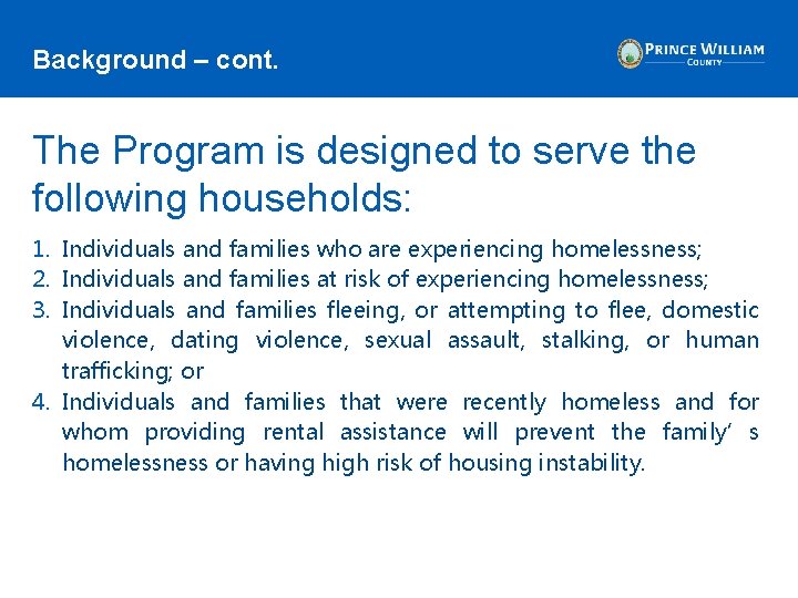 Emergency Housing Voucher Program Prince William County City