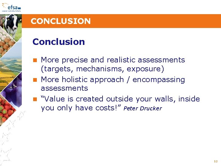CONCLUSION Conclusion More precise and realistic assessments (targets, mechanisms, exposure) More holistic approach /