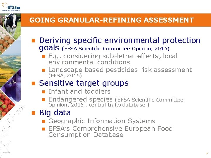 GOING GRANULAR-REFINING ASSESSMENT Deriving specific environmental protection goals (EFSA Scientific Committee Opinion, 2015) E.