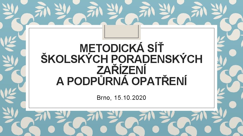 METODICKÁ SÍŤ ŠKOLSKÝCH PORADENSKÝCH ZAŘÍZENÍ A PODPŮRNÁ OPATŘENÍ Brno, 15. 10. 2020 