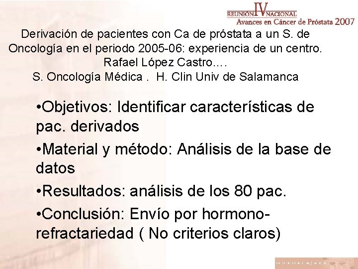 Derivación de pacientes con Ca de próstata a un S. de Oncología en el