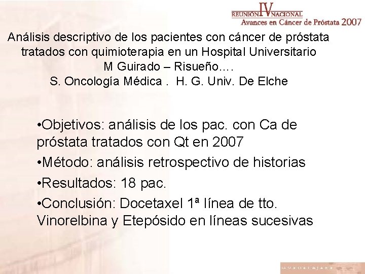 Análisis descriptivo de los pacientes con cáncer de próstata tratados con quimioterapia en un