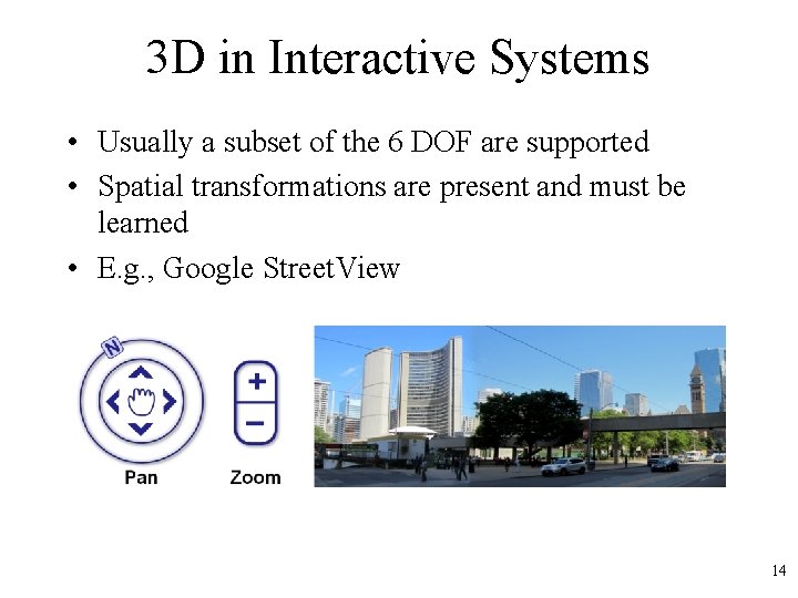 3 D in Interactive Systems • Usually a subset of the 6 DOF are