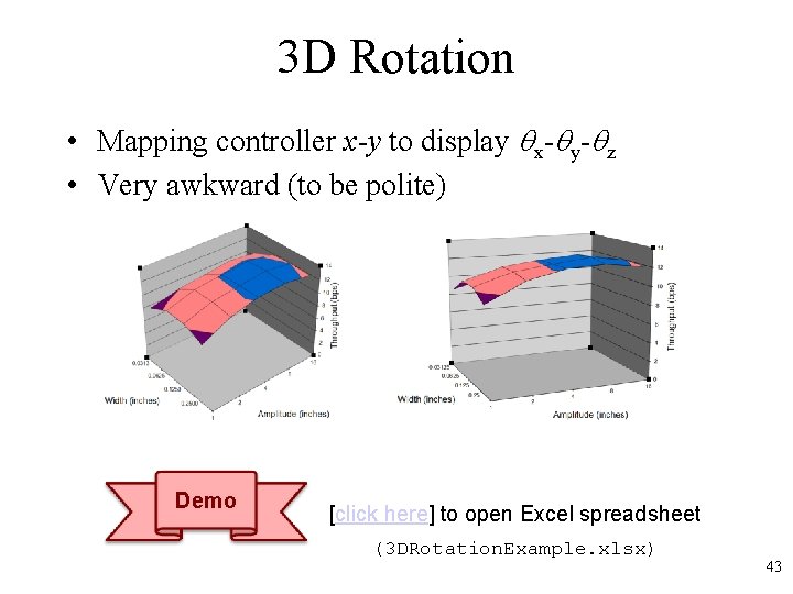 3 D Rotation • Mapping controller x-y to display x- y- z • Very